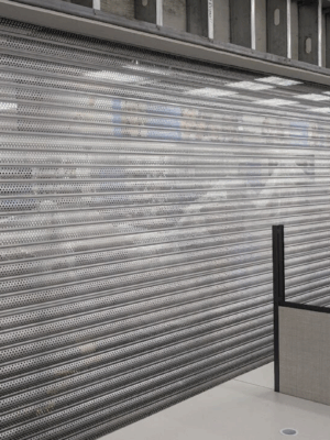 Security shutter style roll-up door installed at a pharmacy